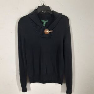 Lauren Ralph Lauren Womens M Black Pullover Sweater Buckle